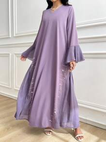 Al Najma Vestido largo tradicional y modesto de mujer con mangas de campana y decoración de brillantes