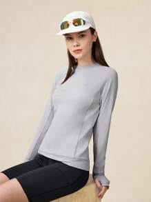 OutZeal SunProof UPF50+ Sun Protection Ruched Back Design Long Sleeve Tee Women Workout Top - Grey - View 9