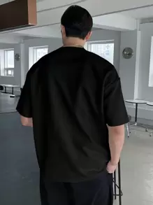 DAZY Summer Men's Black Faux Suede Lettered T-Shirt - Black - View 2