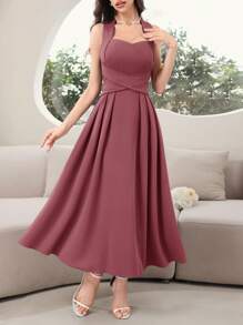 Modelyn Women's Solid Backless Purple Dress, Elegant Sleeveless Long Evening Dresses