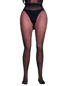 Dazy Plus Leggings de malla con strass de estilo sexy y a la moda para mujer de talla grande