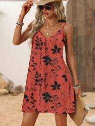 SHEIN LUNE Vestido Casual Feminino Estampado Retrô Solto, Adequado para Primavera e Verão