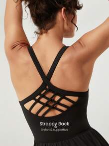 GLOWMODE Sweat-Wicking Quick-Dry Peekaboo Built-In Cups A-Line Crossover Back Mini Dress With Built-In Shorts Side Pockets Non-Slip Grips Tennis Golf Gym Daily Casual - Black - View 6