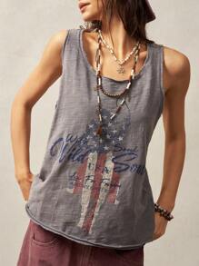 Bohemela Boho Solid Color Knit Crew Neck Sleeveless Washed T-Shirt For Women - Grey - View 2