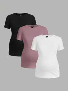 Modmama Maternity Short Sleeve Round Neck Solid Color Casual T-Shirt - Multicolor - View 15