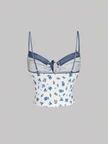 SHEIN MOD Top de tirantes azul y blanco con estampado floral diminuto vintage lindo para mujer, top con estilo - Azul y blanco - Ver 2