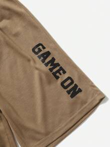 SHEIN Bộ hai mảnh Trai Lá thư Giải trí - Màu Khaki - Xem 3