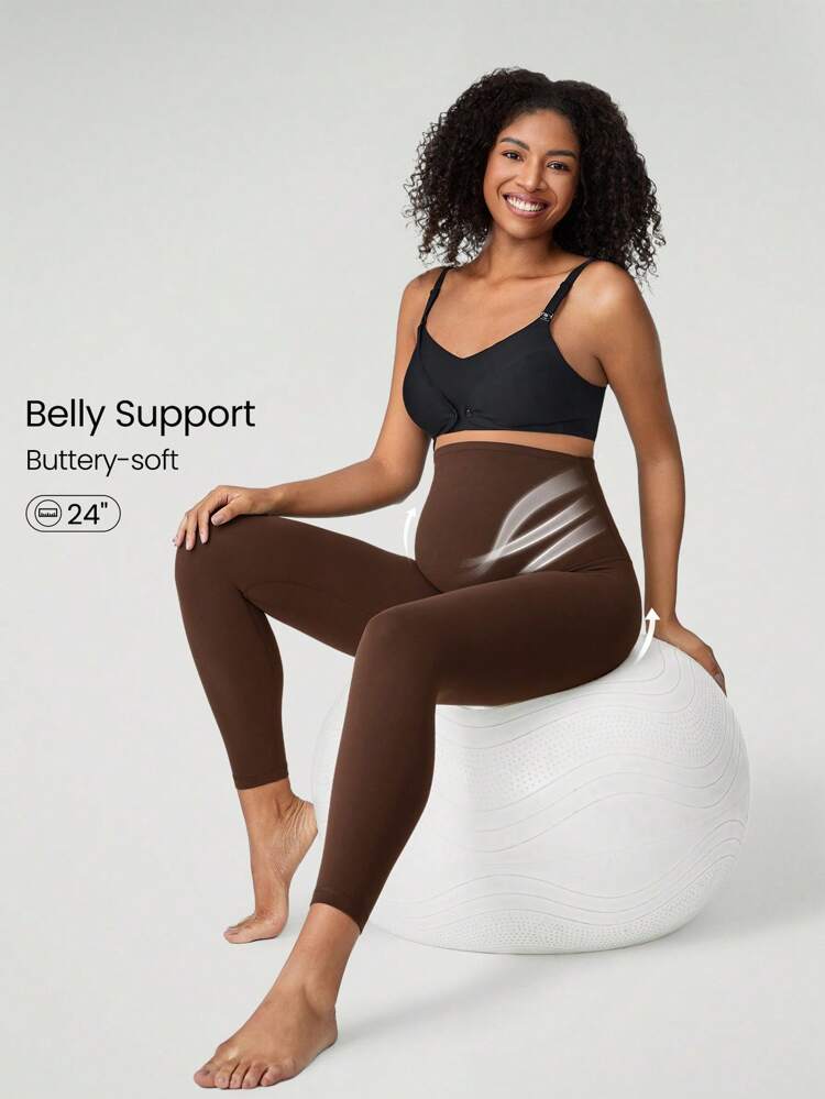 24" FeatherFit™ Super High Rise Belly Support Maternity Leggings High-Stretchy