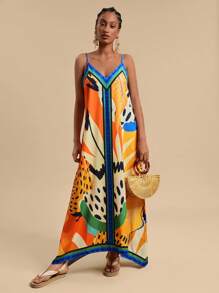 Travachic 女士 V 领不对称下摆印花度假连衣裙 - 彩色 - 查看 4