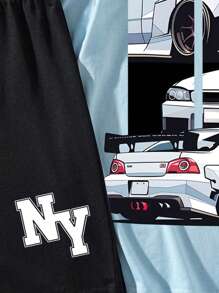 2pcs Tween Boys Casual Basic Crew Neck Short Sleeve T-Shirt & Shorts Set, Suitable For Summer - Baby Blue - View 4