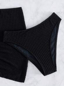Swim Vcay Bộ đồ bơi tách biệt với áo cổ yếm màu trơn, quần tam giác và váy sarong - màu đen - Xem 3