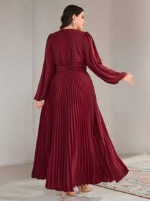 Veilorie 大码女式纯色圆领灯笼袖褶边阿拉伯风格连衣裙