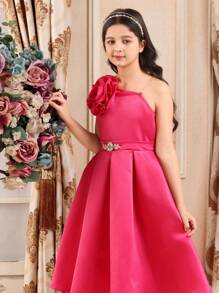 SHEIN Tween Girls Minimalist Floral Decor Simple Fashion Cami Dress, Suitable For Summer