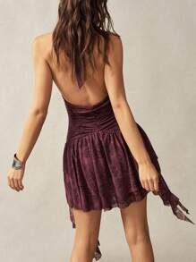 Bohemela Boho Women Backless Fitted Asymmetrical Hem Mini Knit Dress