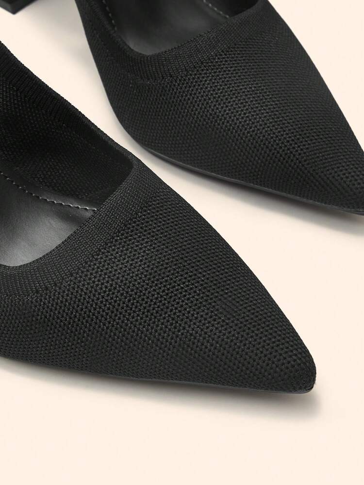 CUCCOO BASICS Women's Fashion Black Fabric Backstrap Chunky Heel Pointed Toe PU Leather Casual Commute Date Party Holiday Flats For Christmas Spring Shoes