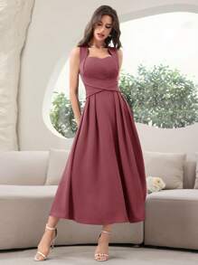 Modelyn Women's Solid Backless Purple Dress, Elegant Sleeveless Long Evening Dresses