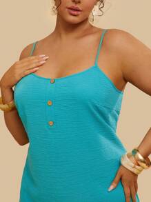 Travachic Plus Size Mint Green And Duck Egg Blue Color-Block Casual Resort Sleeveless Spring/Summer Beach Short Dress - Mint Blue - View 5