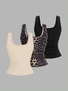 Sweetra Plus Size Women's Summer Short Square Neck Pleated Casual Tank Top