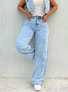 SHEIN EZwear Vaqueros rectos de denim azul de corte delgado para mujer, adecuados para fiestas, vacaciones, citas, Día de San Valentín, merienda, estilo de verano / prendas de vestir de verano, se pueden usar todo el año, para vacaciones de primavera/verano, apropiados para el verano, outfits de verano azul, prendas de vestir de vacaciones para mujer, Pascua, primavera, estilo occidental, atuendos de oficina para mujer, atuendos de rave, vestido para baby shower, cottagecore, atuendos de campo para mujer, elegante, vestidos para mujer, vestido de playa, vestido de graduación, vestido de vacaciones, vestido de Pascua, vestido de sol