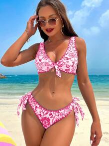 Swim Vcay Women Floral Print Bikini Set, For Beach/Resort For Summer Beach Vacation - Pink - View 3