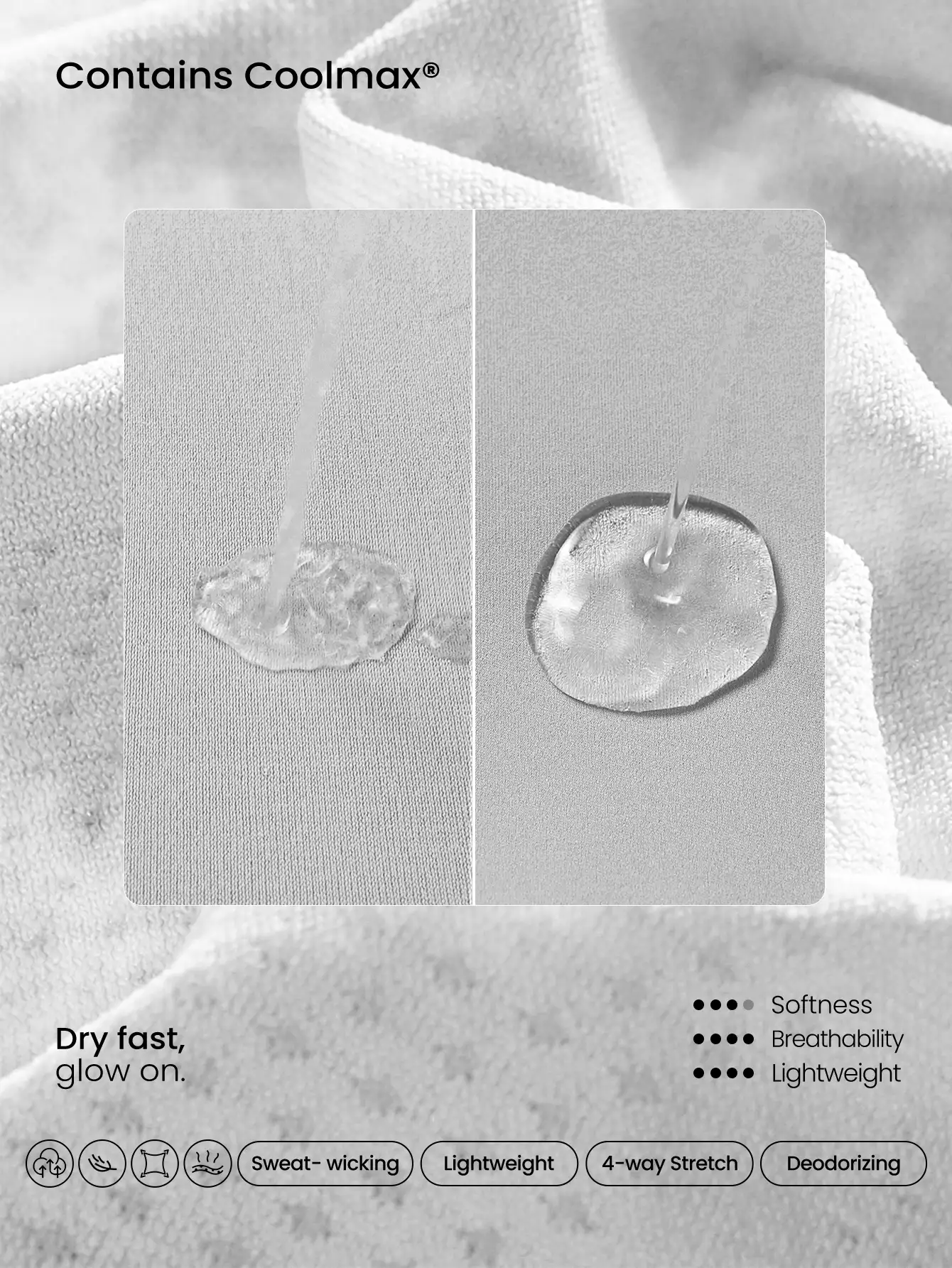 GLOWMODE Coolmax 無縫健身短袖 T 恤,修身款式,快乾透氣,健身運動短袖上衣