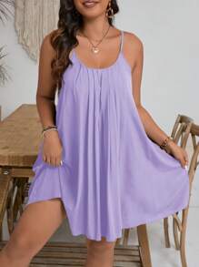 SHEIN Frenchy 夏季黑色宽松亚麻露背连衣裙休闲舒适吸湿排汗适合度假日常穿着夏季女装