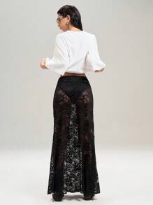 SHEIN EZwear Falda larga negra de encaje sexy de talla grande para mujer, de verano