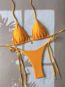 SHEIN Swim Springbreak Solid Color Bikini Swimwear Set For Summer Beach Vacation - Yellow - View 5