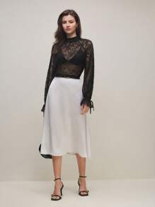 BizChic 女士黑色优雅蕾丝立领长袖衬衫，适合约会或休闲穿着，春夏季 - 黑色 - 查看 2