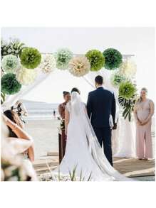 SHEIN 20 pièces/set Pompons en papier de soie vert sauge (30 cm, 25 cm, 20 cm, 15 cm) et 20 pièces Ensemble de décoration de fête bohème florale pour mariage, anniversaire, fête d'animaux de la jungle, décoration murale, Saint-Valentin, mariage de la Saint-Valentin, anniversaire
