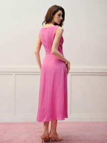 MOTF PREMIUM RUCHED ASYMMETRICAL NECK MIDI DRESS - Hot Pink - View 5