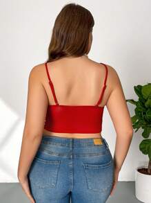 Firerie 优雅办公室女士 OL 大码性感网眼拼接镂空设计吊带背心，适合通勤、工作场所、高端场所、下午茶、约会、音乐表演、派对、INS 热门、节日、新年、派对、优雅办公室仙女上衣 - 紅色 - 查看 3