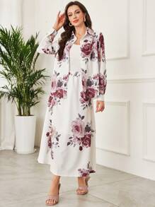 Lacomfia 2pcs/Set Women Large Floral Print Shirt And Skirt Set, Spring/Summer Fall Cloth For Women - Multicolor - View 6