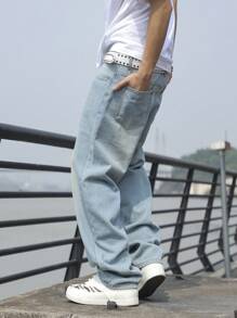 Claim Dot Loose Men's Straight-Leg Slant Pocket Casual Jeans - Light Wash - View 6