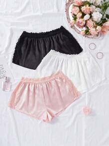 3pcs Set Faux Silk Lace Trim Shorts - Multicolor - View 1