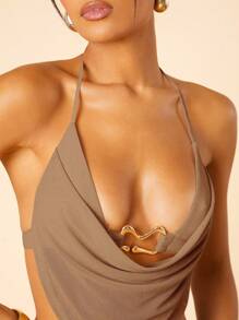 Hauture Women's Solid Color Plunging Neck Backless Crop Tank Top