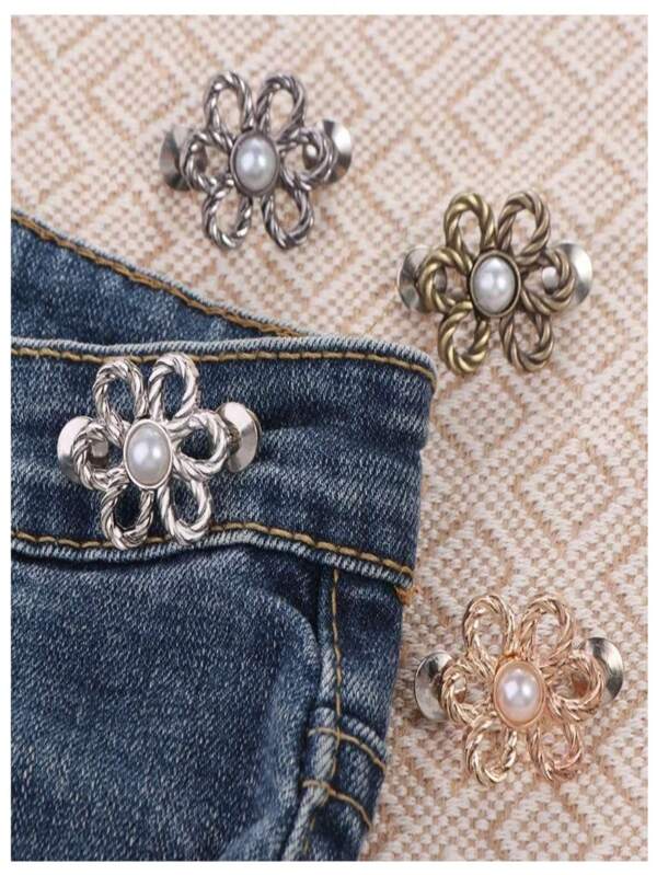 SHEIN Blumen Jeans Knopf Hose Taille Raffhalter, einstellbare Gürtelschnallen Set ohne nähen und ohne Werkzeuge abnehmbare dekorative Gürtelschnallen, Jeans Knöpfe für zu weite Jeans, Hosen, Röcke, Ärmel