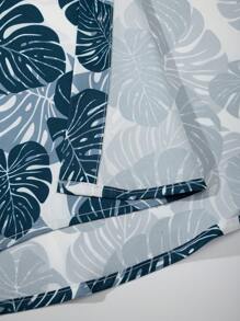 Manfinity KASUA Conjunto de 2 piezas con camisa de manga corta con estampado tropical y pantalones cortos con lazo para vacaciones en la playa - Conjunto vacacional para hombres, ropa de playa hawaiana