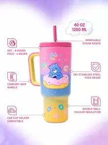 SHEIN X Care Bears 40 盎司带手柄和吸管的平底杯，隔热不锈钢平底杯，双真空旅行杯 - 彩色 - 查看 3