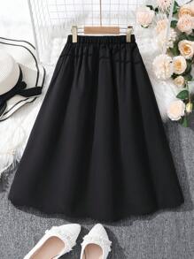 Tween Girls' Street Style Ruffled Hem Mixed Panel Skirt, Spring/Summer - Black - View 2