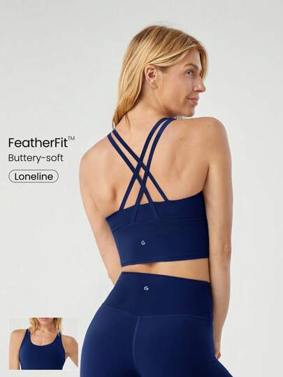 GLOWMODE FeatherFit™ 长线交叉肩带运动胸罩轻度支撑瑜伽工作室健身房日常