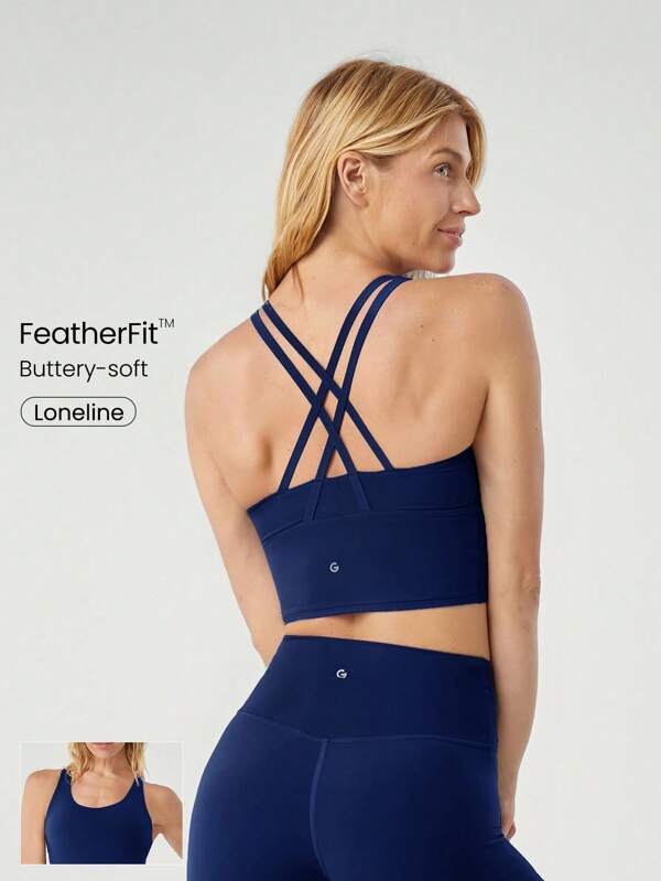 GLOWMODE FeatherFit™ Longline Crossover Strap Sports Bra Light Support Yoga Studio Gym Daily