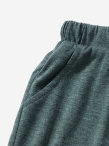 SHEIN Young Boy Letter Patch Detail Tee & Drawstring Waist Shorts - Dark Green - View 7