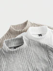Manfinity VCAY Conjunto de 3 camisetas de manga larga de cuello redondo de corte slim casual para hombre, adecuado para otoño