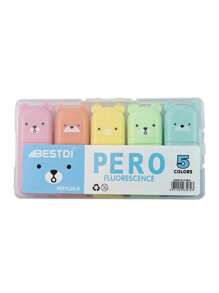 SHEIN 4/5/6 couleurs/set Mignon mini stylo fluorescent style ours, pointe oblique couleur macaron. Fournitures scolaires et de bureau
