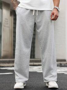 Manfinity Homme Men's Casual Sweatpants, Straight Leg Pants With Drawstring Ankle - Light Grey - View 5
