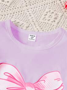 2pcs/Set Girls Butterfly Print Short Sleeve T-Shirt & Ruffle Trim Denim Jeans, Suitable For Daily Wear In Summer