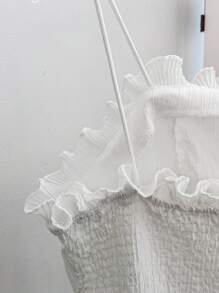 Chiquease Damen Einfarbiges Volant Saum Loose Camisole - Weiss - Übersicht 5
