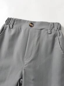 Souflis Souflis Quần dài màu trơn thường ngày cho bé trai, trang trí nút đơn, túi xéo, thiết kế cạp chun, thoải mái khi mặc hàng ngày, du lịch, tiệc tùng, lễ hội, đa năng và thời trang - Xám - Xem 4