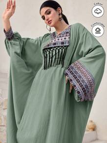 Al Najma Women's Solid Color Simple Arabic Style Dress, Suitable For Summer,Modest - Mint Blue - View 1